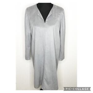 Soft Surroundings gray faux suede long sleeve v neck shift dress size Medium
